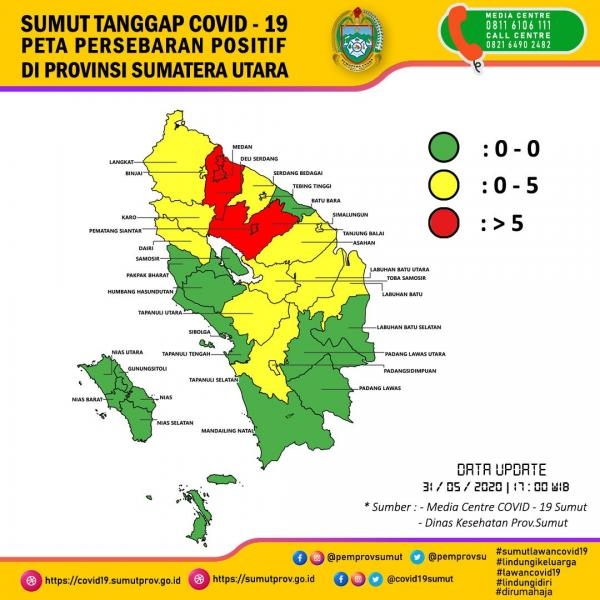 Peta Persebaran Positif di Provinsi Sumatera Utara 31 Mei 2020